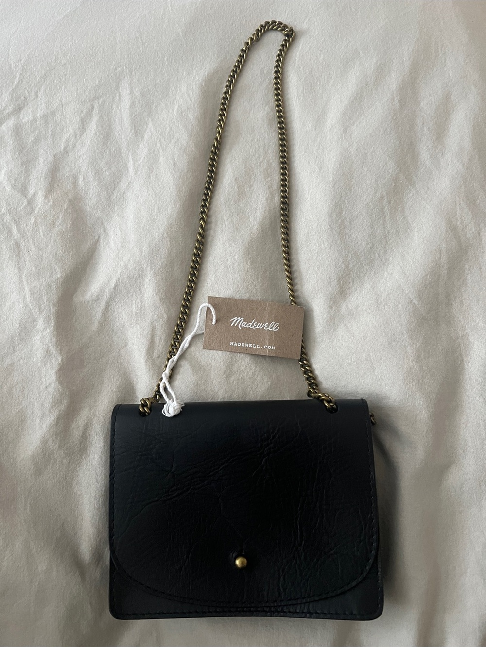 Madewell Black Leather Crossbody with Brass Chain